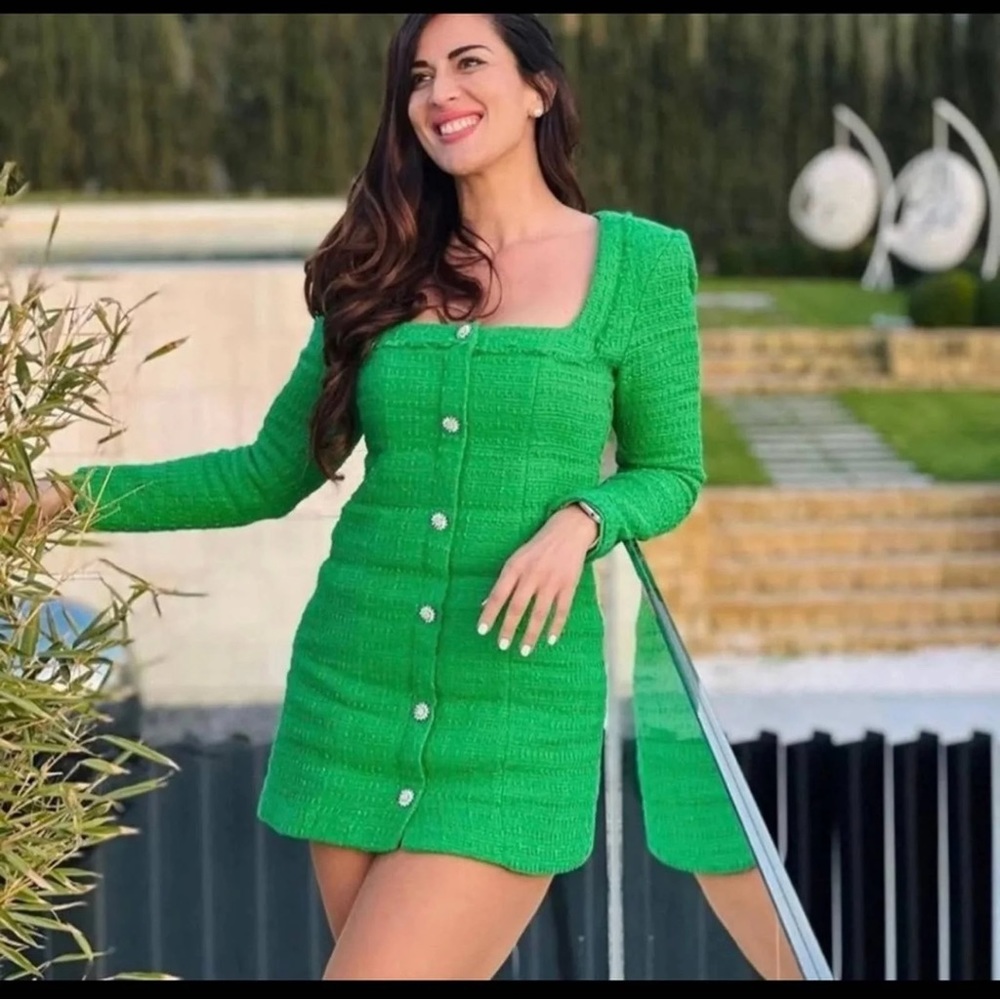 ZARA Blogger Favorites Green Textured Weave Dress